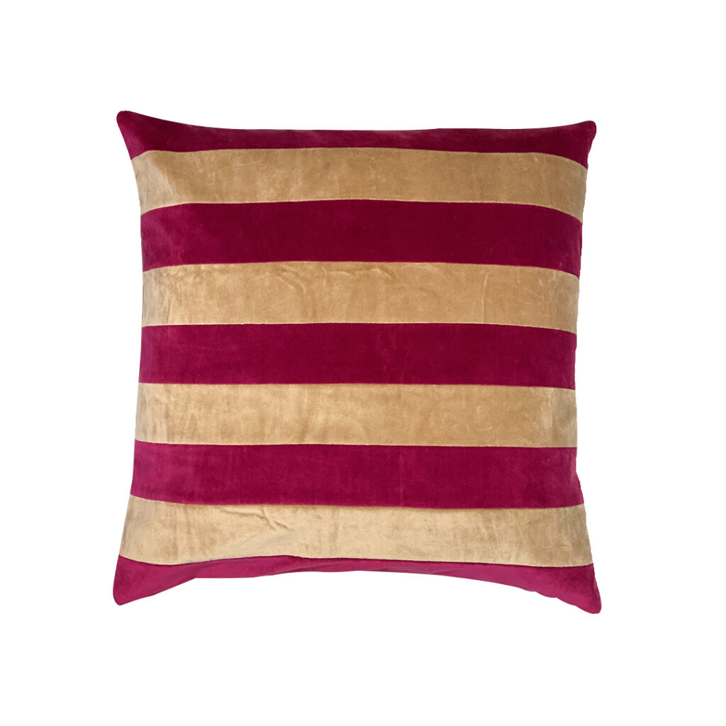 20x20 inches megenta and dark cream velvet striped design pillow case