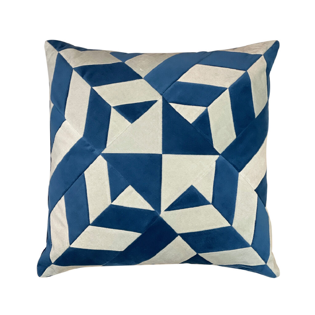 20x20 inches blue and white colored pillow case with patchwork design