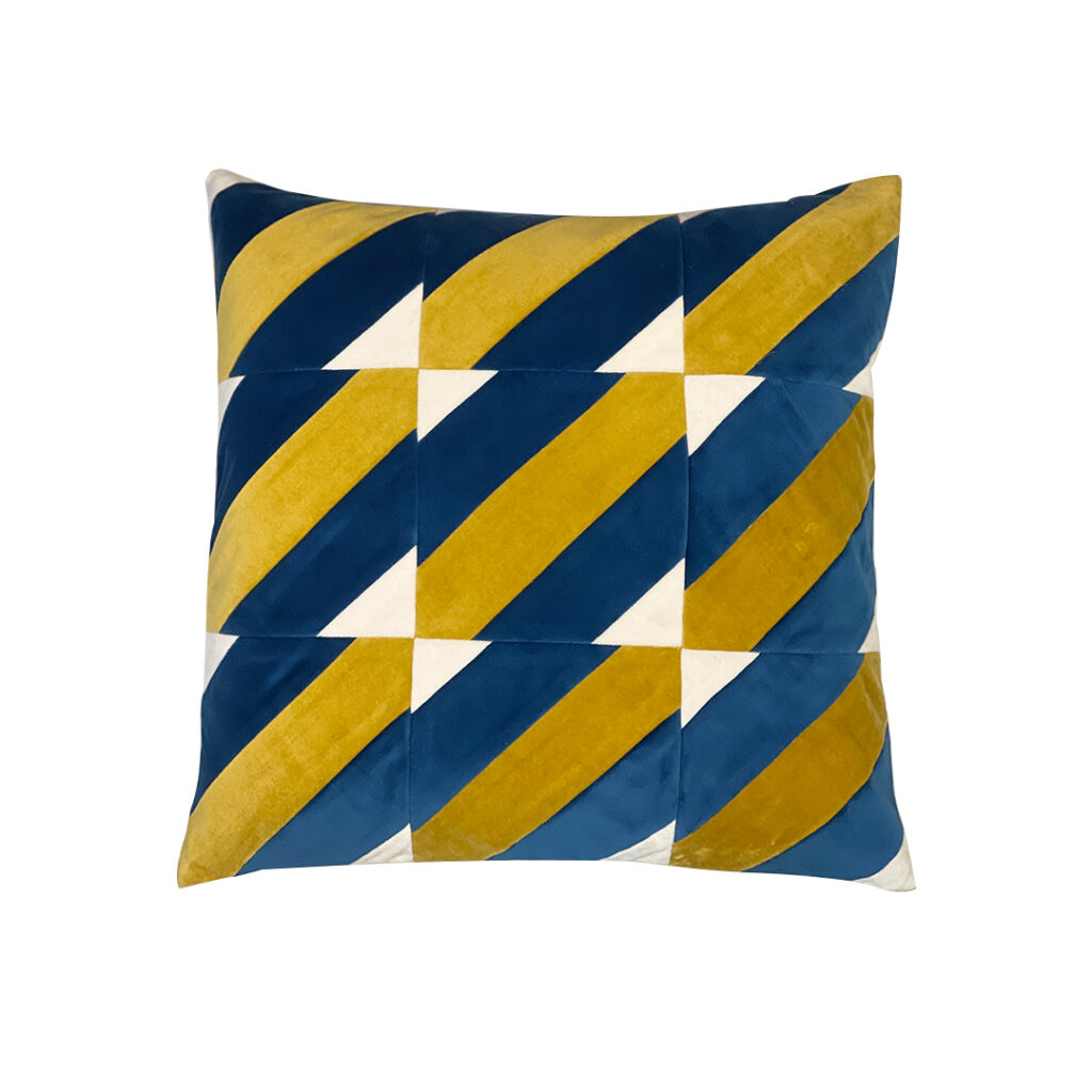 20x20 inches olive green, blue and white colored patchworked with stripes design pillow case