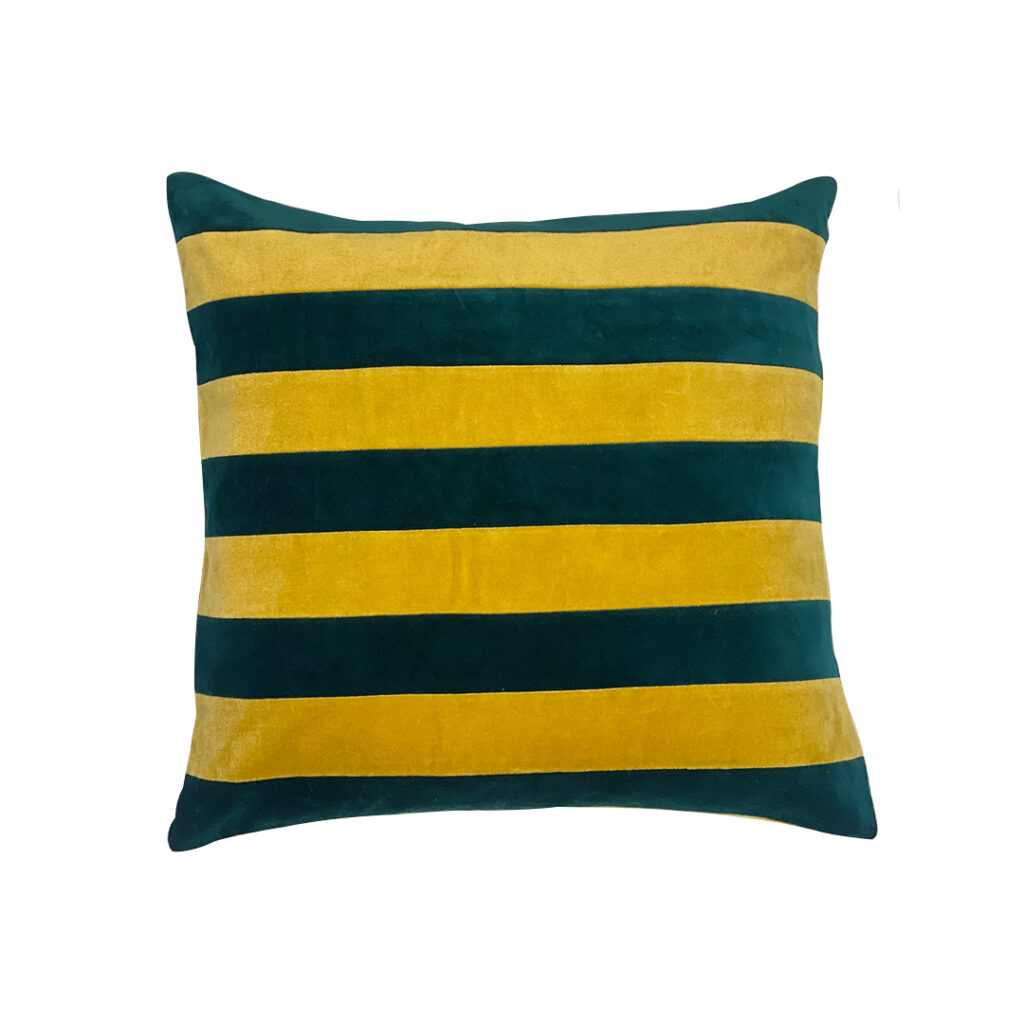 20x20 inches mustard and  green velvet striped design pillow case