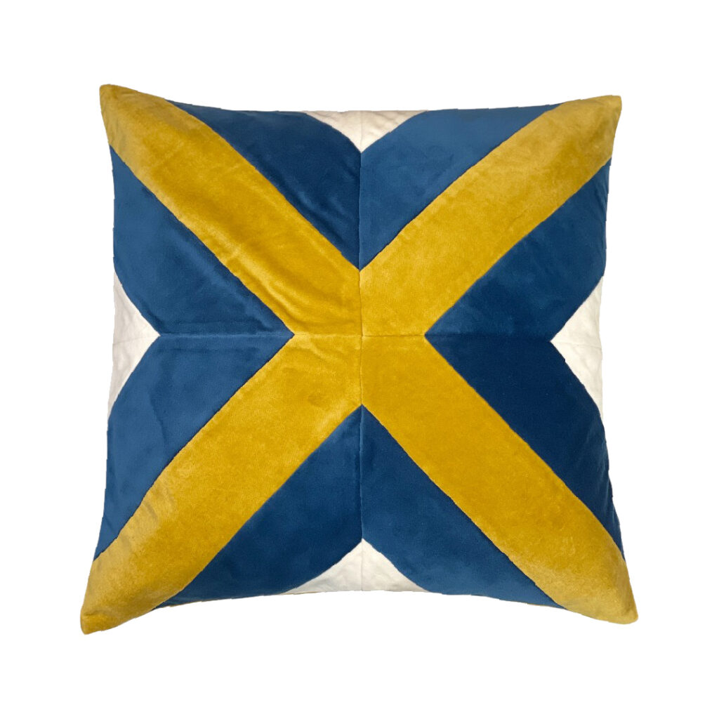 20x20 inches blue, mustard and white colored cross design pattern pillow case 