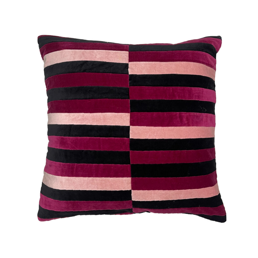 20x20 inches megenta, pink and black velvet striped design pillow case