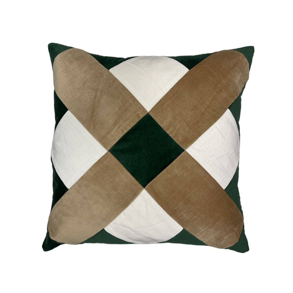 20x20 inches green, white and light brown colored cross patchwork designer pillow case